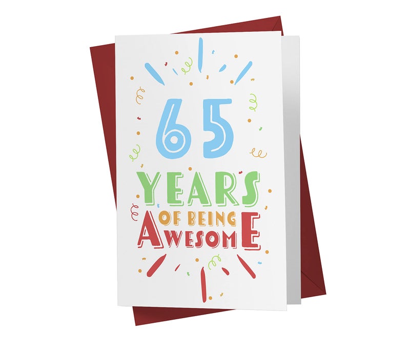 Karto 65th Birthday Card for Men Women - Large 5.5x8.5 inch 65 Years Old Birthday Cards for Him Her - Awesome - Image 1