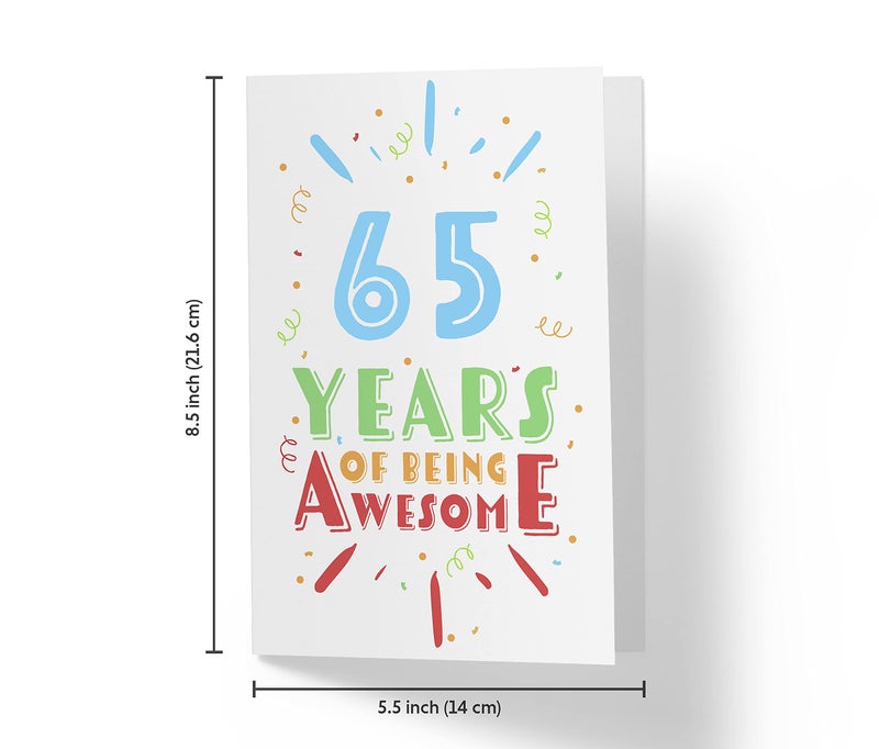 Karto 65th Birthday Card for Men Women - Large 5.5x8.5 inch 65 Years Old Birthday Cards for Him Her - Awesome - Image 4