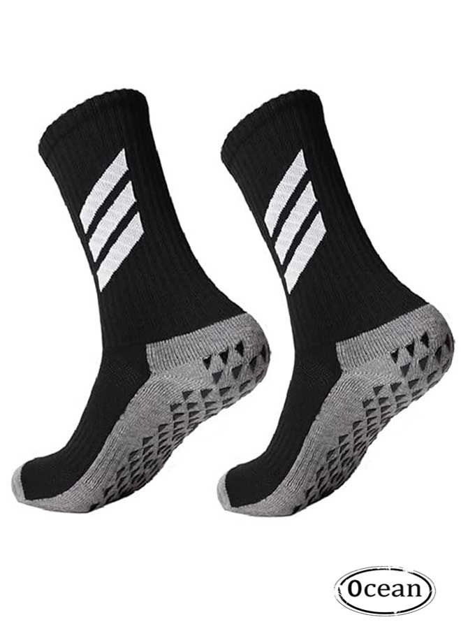 Ocean Football Socks for Men, Anti Slip Soccer Socks with Rubber Dots, Sport Soccer Socks Breathable and Anti Friction, Black - Image 1