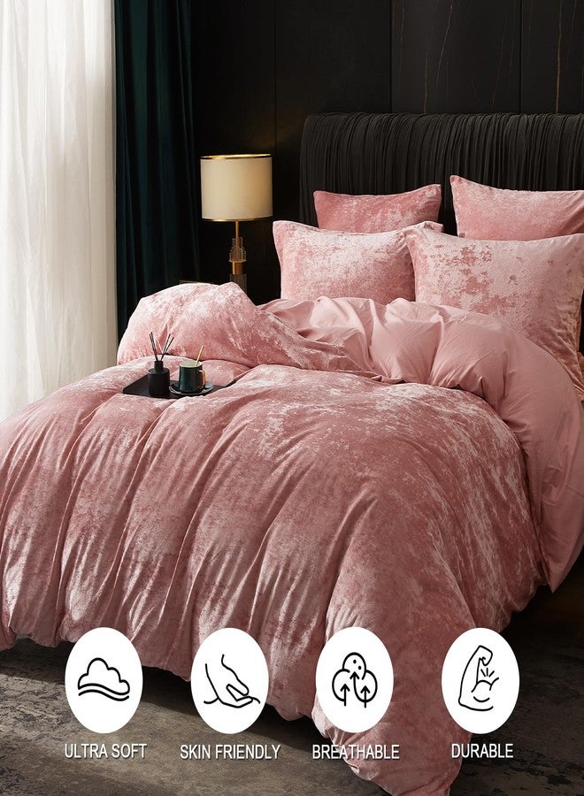 PHF Truly Velvet Duvet Cover Set California King Size, 3pcs Ultra Soft Breathable Comforter Cover Set, Luxury Cozy Duvet Cover with Pillow Shams Bedding Collection, 104" x 98", Petal Pink - Image 2