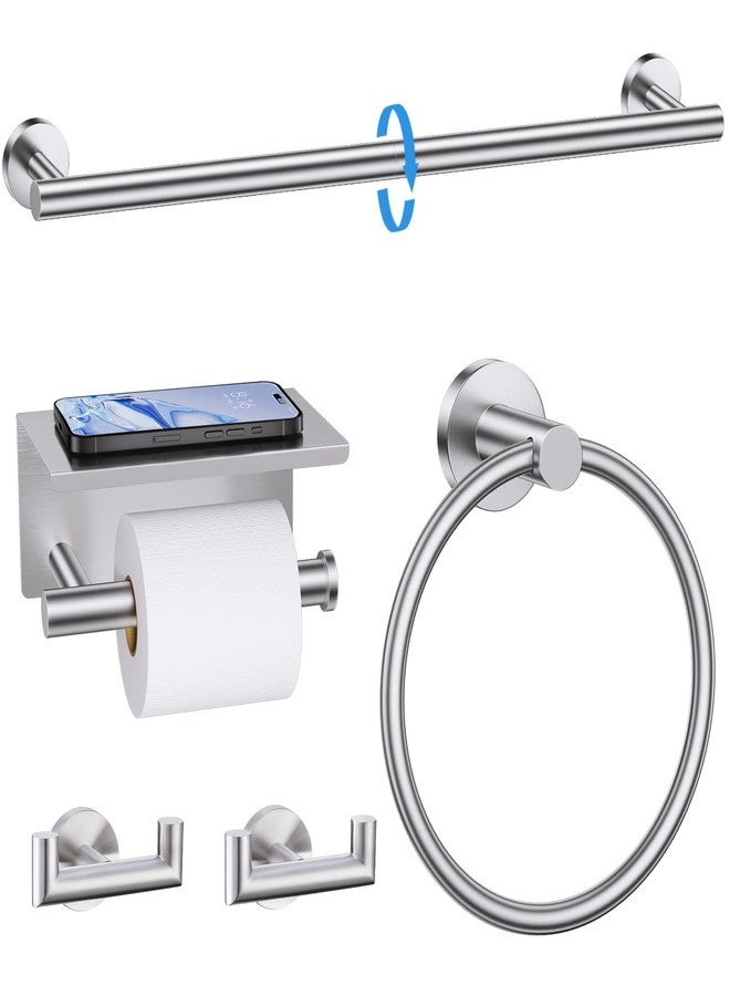 TNOMS Brushed Nickel 5 Pieces Towel Bar Set Bathroom Hardware Set Upgraded Toilet Paper Holder with Shelf,Towel Holder Set for Bathroom Stainless Steel Wall Mounted 23.6 Inch - Image 1