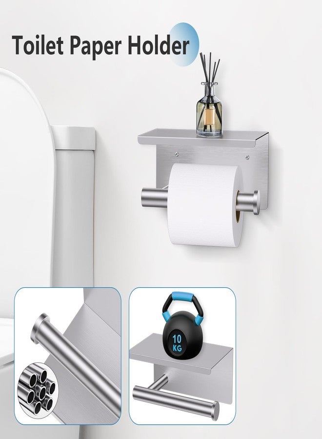 TNOMS Brushed Nickel 5 Pieces Towel Bar Set Bathroom Hardware Set Upgraded Toilet Paper Holder with Shelf,Towel Holder Set for Bathroom Stainless Steel Wall Mounted 23.6 Inch - Image 2