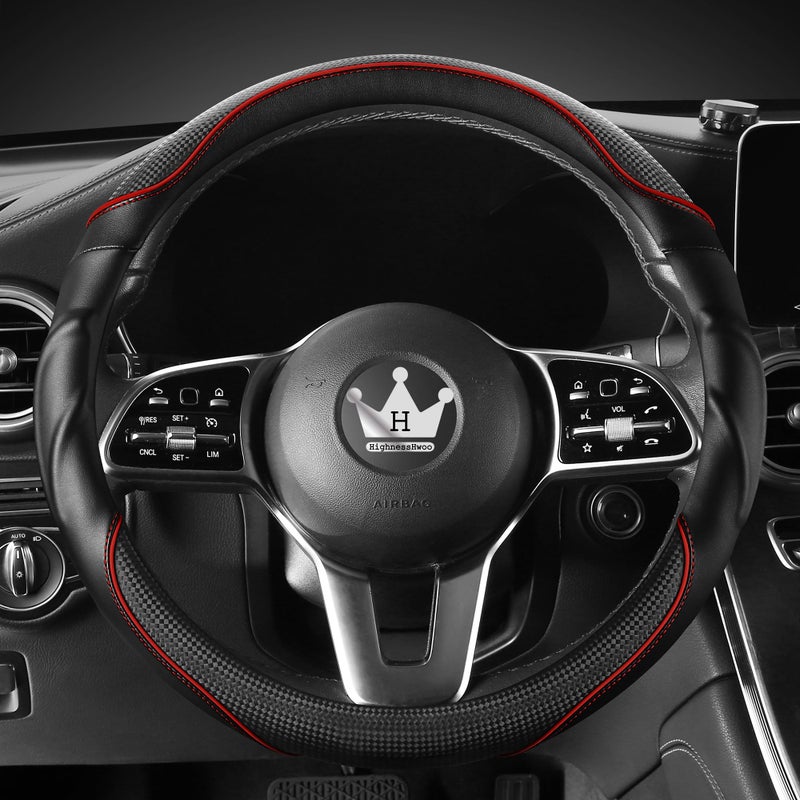HighnessHwoo 3D Car Steering Wheel Cover Comfort Grip Massage Sporty AntiSlip Carbon Fiber Faux Leather for Sedan SUV Universal Fit Car Handle Covers for All Seasons 14751515in Red - Image 2