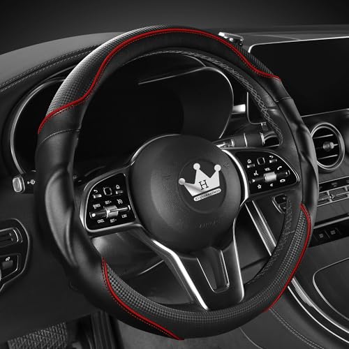 HighnessHwoo 3D Car Steering Wheel Cover Comfort Grip Massage Sporty AntiSlip Carbon Fiber Faux Leather for Sedan SUV Universal Fit Car Handle Covers for All Seasons 14751515in Red - Image 3
