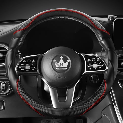 HighnessHwoo 3D Car Steering Wheel Cover Comfort Grip Massage Sporty AntiSlip Carbon Fiber Faux Leather for Sedan SUV Universal Fit Car Handle Covers for All Seasons 14751515in Red - Image 1