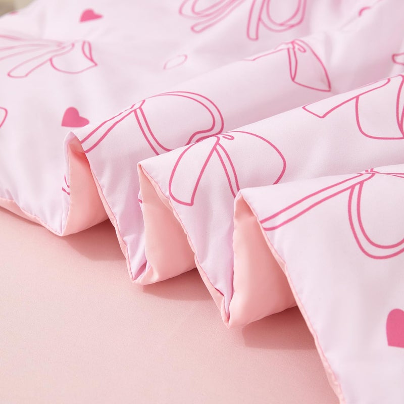 URBONUR 4 Piece Toddler Bedding Set - Soft and Breathable Crib Bedding Set for Girls, Includes Comforter, Fitted Sheet, Flat Top Sheet and Envelope Pillowcase, Pink Bow - Image 5