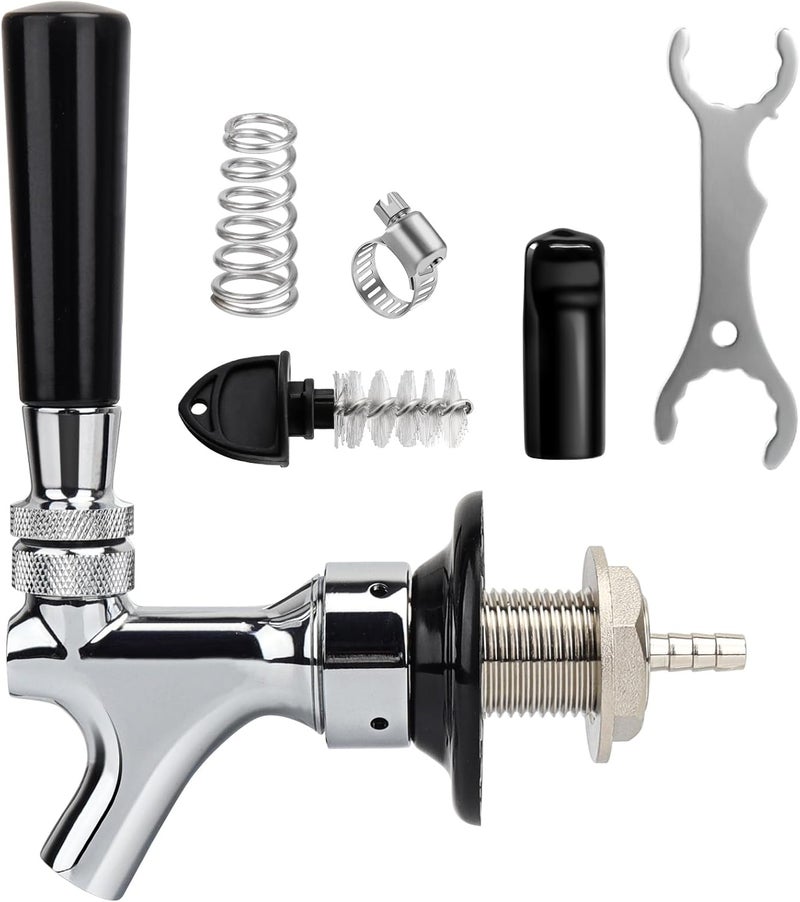 Ferroday Upgraded 1-1/2 inch Shank, Stainless Steel Core Beer Tap Faucet, Chrome Plated Beer Faucet, No-Rust No-Leak Keg Tap Faucet for Homebrew, 1/4 Barb Kegerator Tap Faucet Parts - Image 1