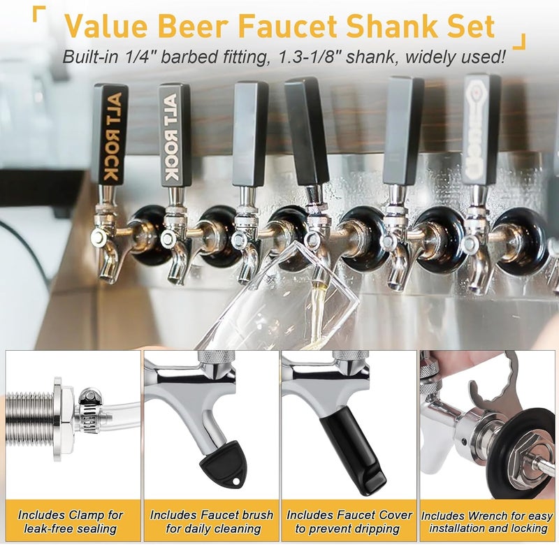 Ferroday Upgraded 1-1/2 inch Shank, Stainless Steel Core Beer Tap Faucet, Chrome Plated Beer Faucet, No-Rust No-Leak Keg Tap Faucet for Homebrew, 1/4 Barb Kegerator Tap Faucet Parts - Image 5