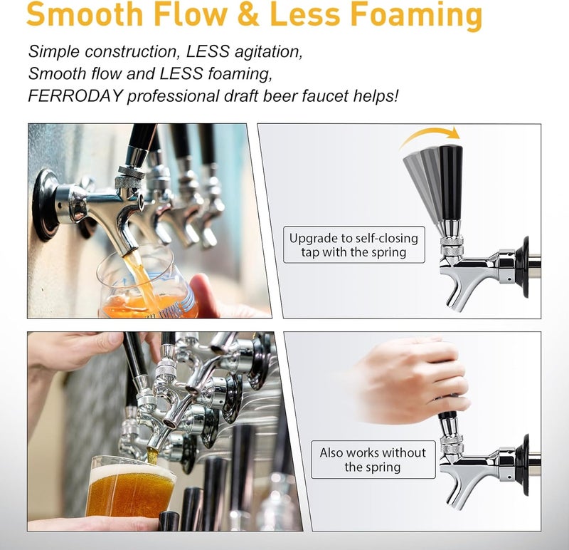Ferroday Upgraded 1-1/2 inch Shank, Stainless Steel Core Beer Tap Faucet, Chrome Plated Beer Faucet, No-Rust No-Leak Keg Tap Faucet for Homebrew, 1/4 Barb Kegerator Tap Faucet Parts - Image 4
