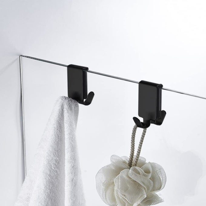 DOUBLE HOOKS FOR GLASS SHOWER DOOR TOWEL HOOKS OVER THE BATHROOM GLASS WALL 031039IN STAINLESS STEEL MATTE BLACK2 PACK