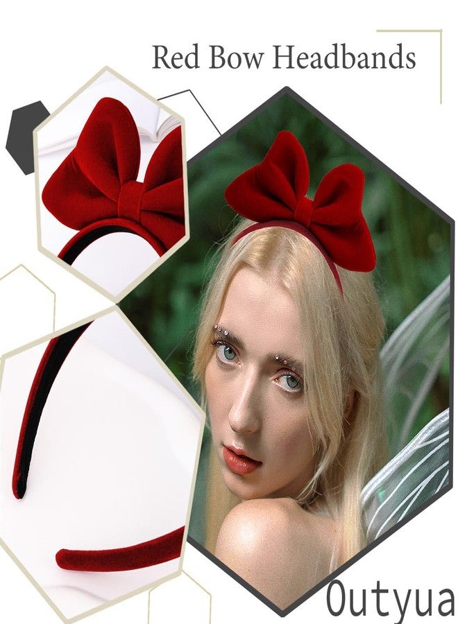 Outyua Bow Headbands for Women Red Bow Headband Hair Accessories Fashion Party Cosplay - Image 5