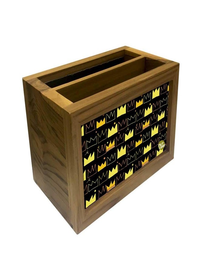 Nutcase Designer Teak Wood TV Remote Stand For Home Remote Holders Organizer Caddy for TV/AC Remotes Control -Multipurpose Desk Organiser-6�x4�x4� - Crowns - Image 3