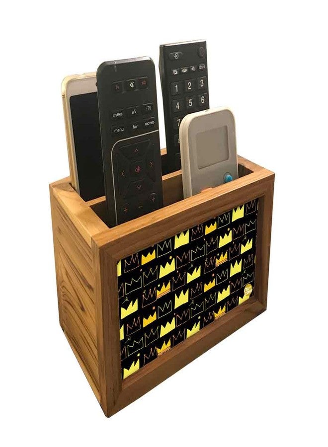 Nutcase Designer Teak Wood TV Remote Stand For Home Remote Holders Organizer Caddy for TV/AC Remotes Control -Multipurpose Desk Organiser-6�x4�x4� - Crowns - Image 1