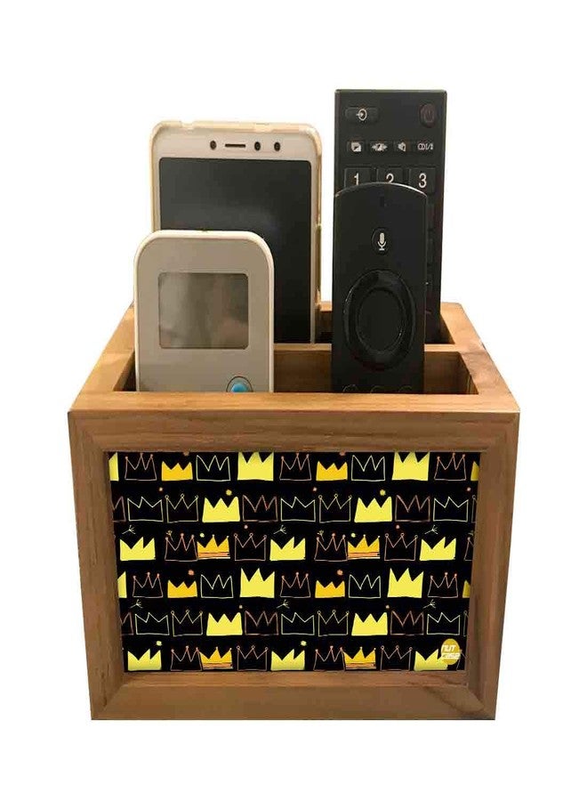 Nutcase Designer Teak Wood TV Remote Stand For Home Remote Holders Organizer Caddy for TV/AC Remotes Control -Multipurpose Desk Organiser-6�x4�x4� - Crowns - Image 2