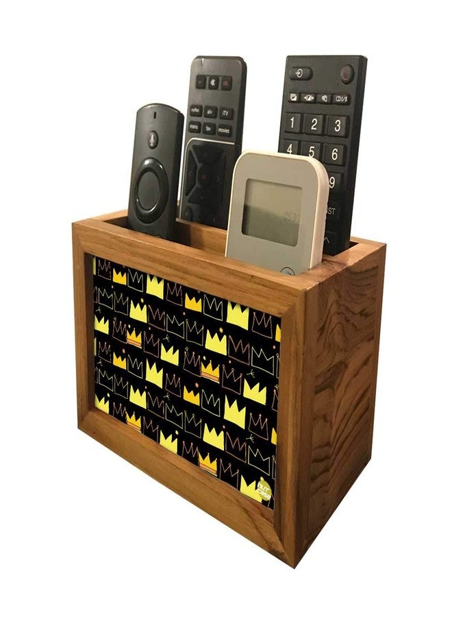 Nutcase Designer Teak Wood TV Remote Stand For Home Remote Holders Organizer Caddy for TV/AC Remotes Control -Multipurpose Desk Organiser-6�x4�x4� - Crowns - Image 5