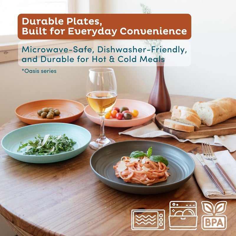 Nook Theory Reusable Wheat Straw Plates 8 Pcs  Non Toxic Kids and Toddler Plate Microwavable Dishwasher Safe and Unbreakable Dinnerware Oasis 9 - Image 3