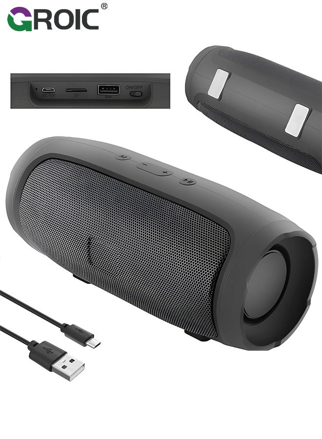 Portable Bluetooth Speaker, Wireless Speaker with 360 Degree Surround Sound, Enhanced Bass Loud Stereo Sound,IP65 Waterproof, TF Card, AUX, Long Battery Life, Dual Pairing, Durable for Travel, Outdoor