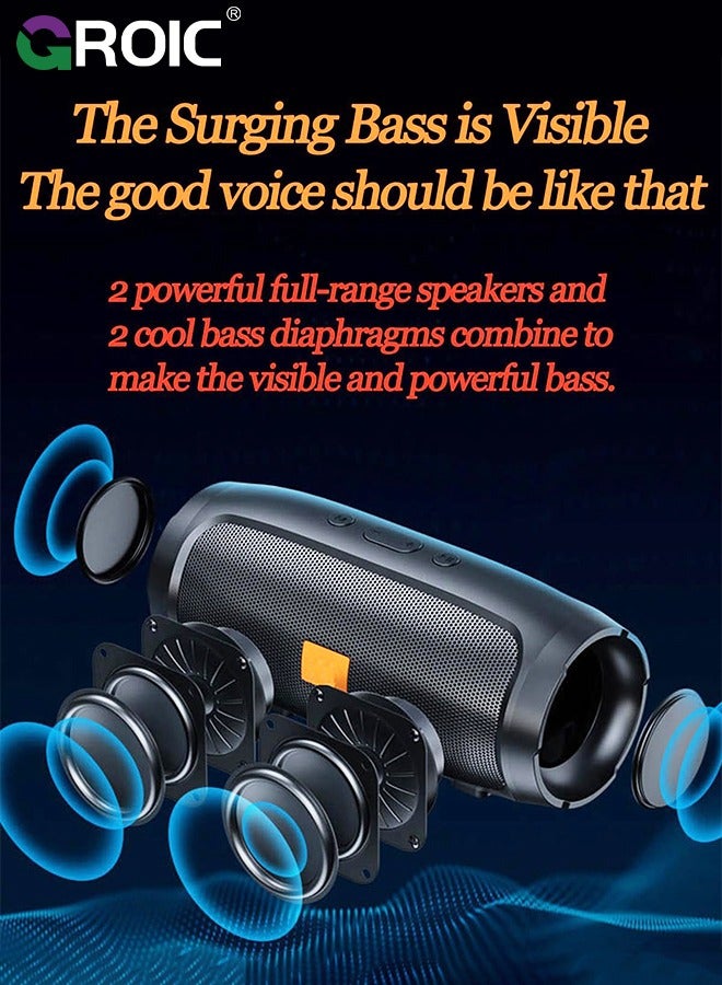 GROIC Portable Bluetooth Speaker, Wireless Speaker with 360 Degree Surround Sound, Enhanced Bass Loud Stereo Sound,IP65 Waterproof, TF Card, AUX, Long Battery Life, Dual Pairing, Durable for Travel, Outdoor  - Image 4