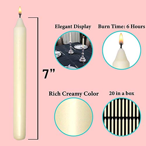 RAMBUE 7 Inch Ivory Taper Candles 6 Hour Burning Candle Decorate Your Dinner Wedding Table Dripless and Smokeless Candle Unscented Fits Most candlesticks -20 Pack Household Candles - Image 2