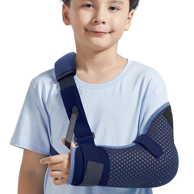 دعامة ذراع الأطفال مع حزام الخصر تصميم قابل للتنفس دعم الذراع للأطفال الأولاد والبنات نسخة شبكية زرقاء يسار XS محيط 22526