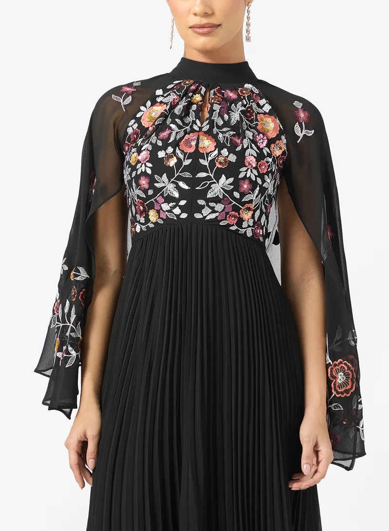 Frock and Frill Full Sleeve Mesh Detailed Embellished Dress