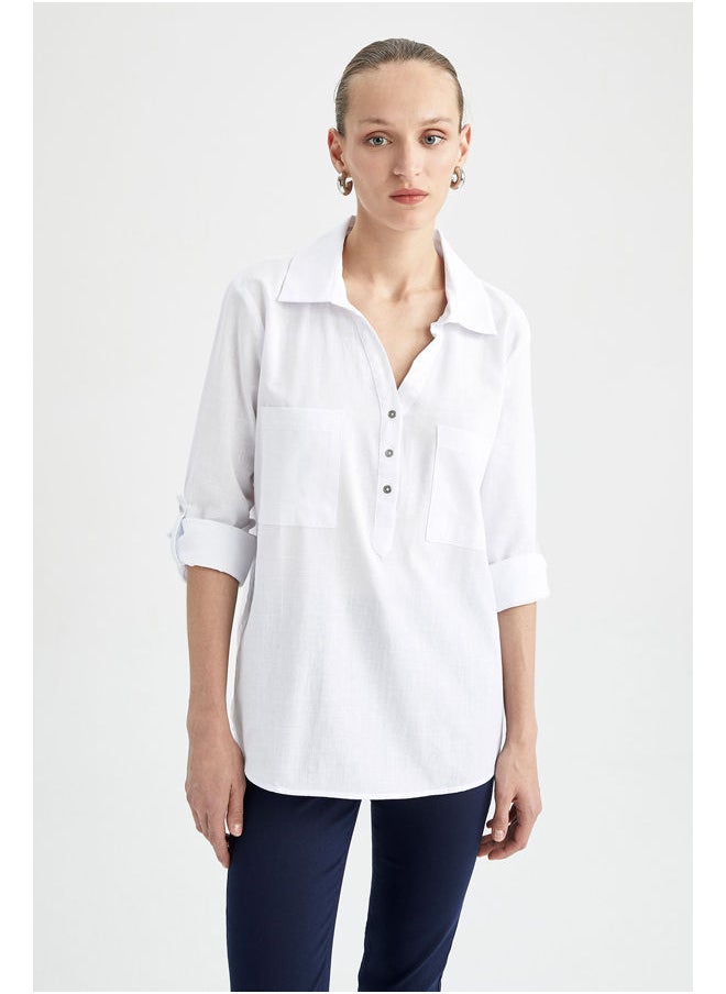 DeFacto - Woman Regular Fit Shirt Neck Woven Long Sleeve Shirt - Image 1