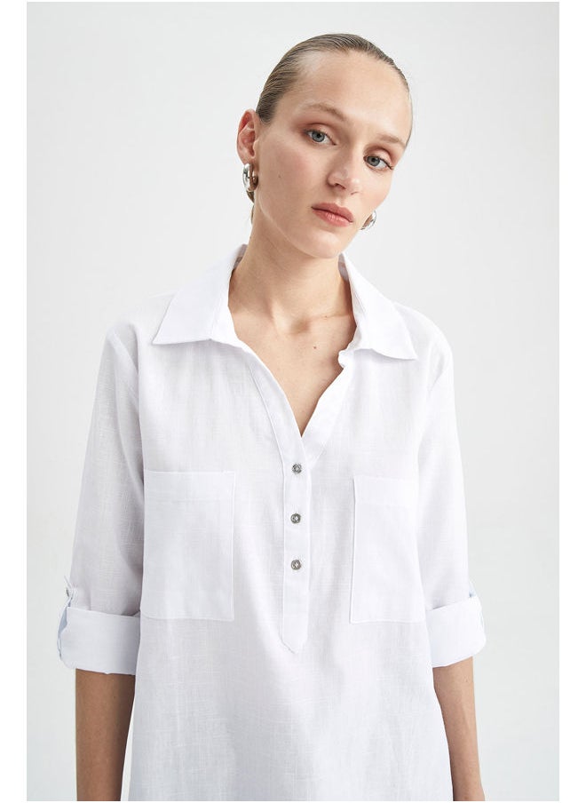 DeFacto - Woman Regular Fit Shirt Neck Woven Long Sleeve Shirt - Image 1