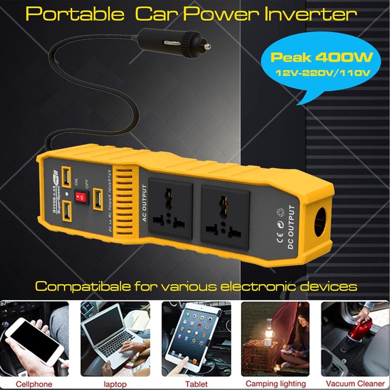 Eacam 400W Car Power Inverter, High Frequency Modified Sine Wave Inverter DC 12V to AC 230V Converter with 3 USB Port 2 AC Socket - Image 4