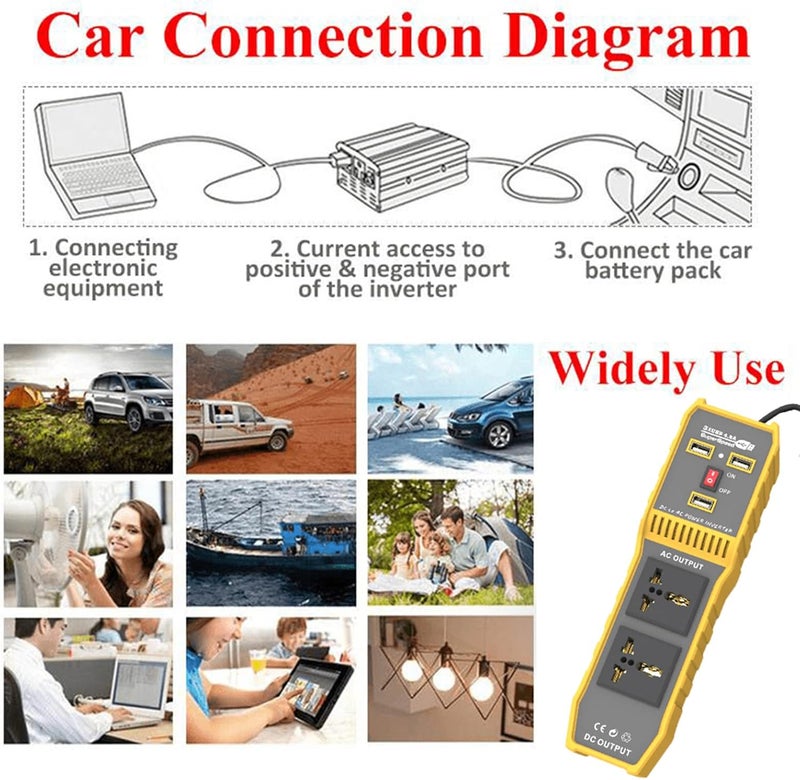 Eacam 400W Car Power Inverter, High Frequency Modified Sine Wave Inverter DC 12V to AC 230V Converter with 3 USB Port 2 AC Socket - Image 5