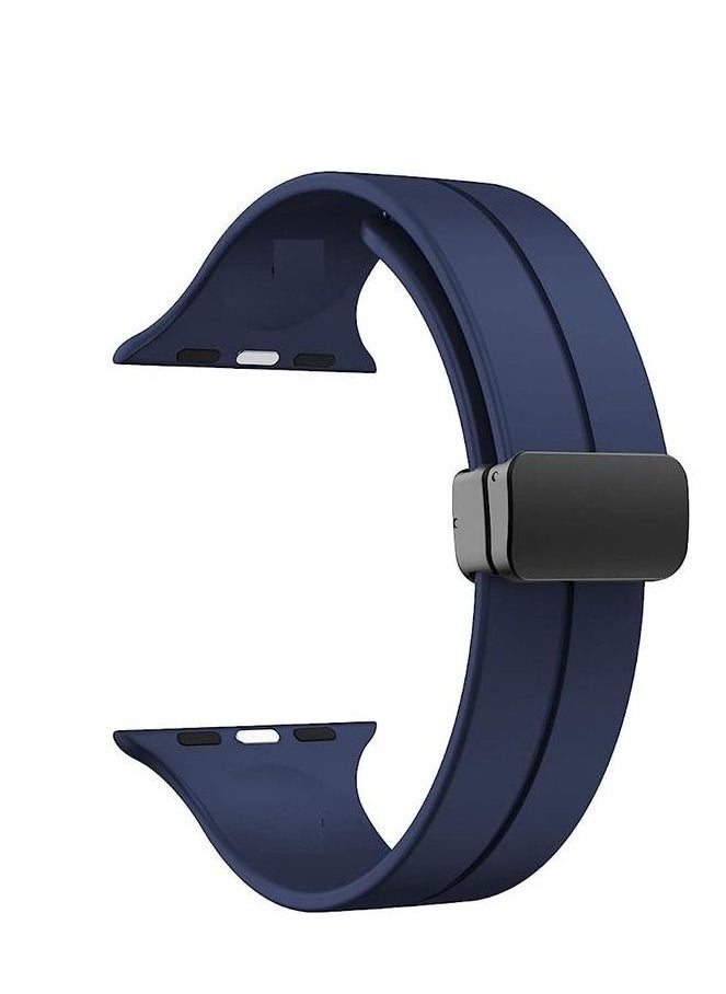 Generic - For Apple Watch Series Nike+ Sports Edition 44/45mm D-Shape Magnetic Clasp Silicone Replacement Sport Wristband Band -Blue - Image 1
