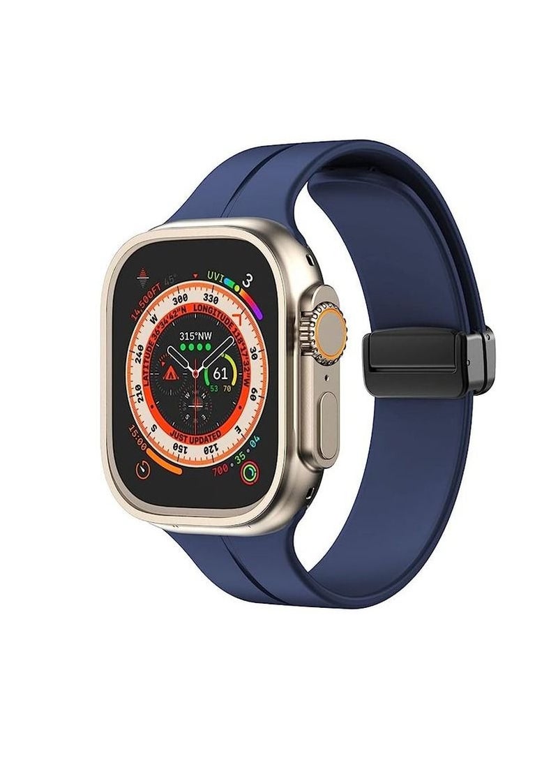 Generic - For Apple Watch Series Nike+ Sports Edition 44/45mm D-Shape Magnetic Clasp Silicone Replacement Sport Wristband Band -Blue - Image 1