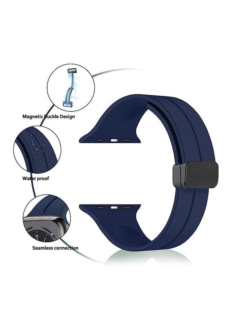 Generic - For Apple Watch Series Nike+ Sports Edition 44/45mm D-Shape Magnetic Clasp Silicone Replacement Sport Wristband Band -Blue - Image 1
