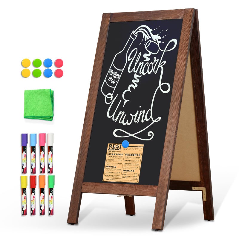 DOLLAR BOSS 40" x 20" A-Frame Chalkboard Sign Double-Sided Magnetic Sandwich Board Solid Pine Wood Frame Stable Wind Resistant Freestanding Menu Display for Outdoor, CafÃ©, Wedding, Business, Brown - Image 1
