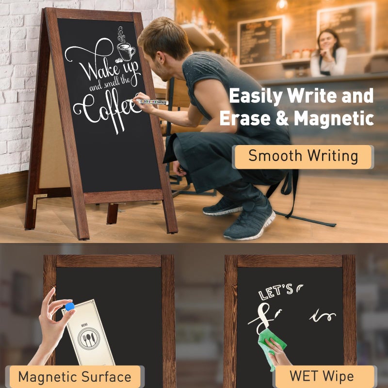 DOLLAR BOSS 40" x 20" A-Frame Chalkboard Sign Double-Sided Magnetic Sandwich Board Solid Pine Wood Frame Stable Wind Resistant Freestanding Menu Display for Outdoor, CafÃ©, Wedding, Business, Brown - Image 3