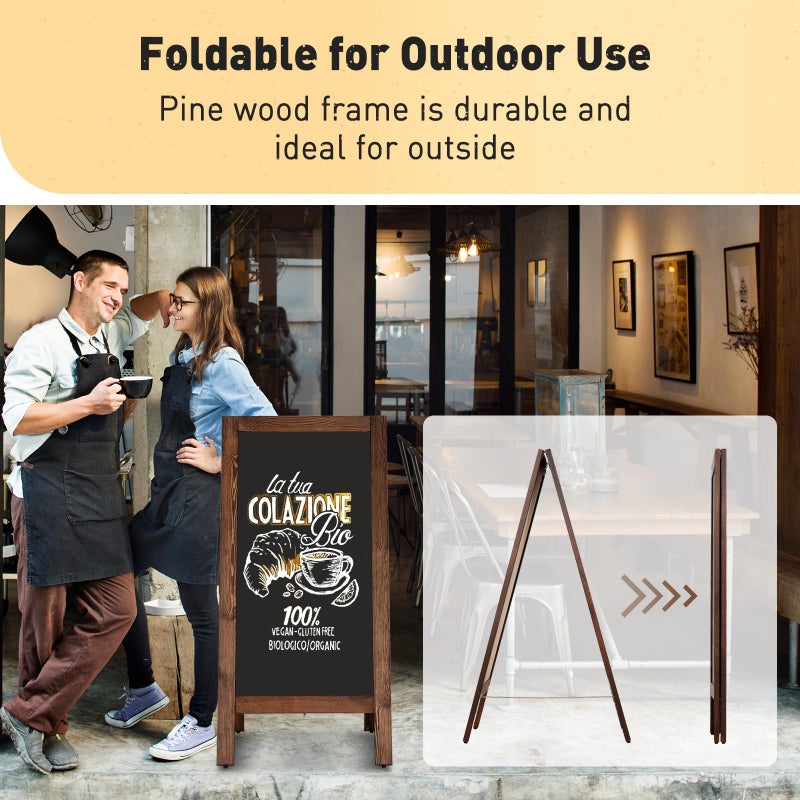 DOLLAR BOSS 40" x 20" A-Frame Chalkboard Sign Double-Sided Magnetic Sandwich Board Solid Pine Wood Frame Stable Wind Resistant Freestanding Menu Display for Outdoor, CafÃ©, Wedding, Business, Brown - Image 4