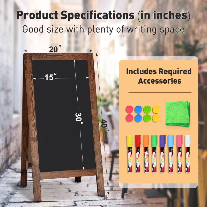 DOLLAR BOSS 40" x 20" A-Frame Chalkboard Sign Double-Sided Magnetic Sandwich Board Solid Pine Wood Frame Stable Wind Resistant Freestanding Menu Display for Outdoor, CafÃ©, Wedding, Business, Brown - Image 2