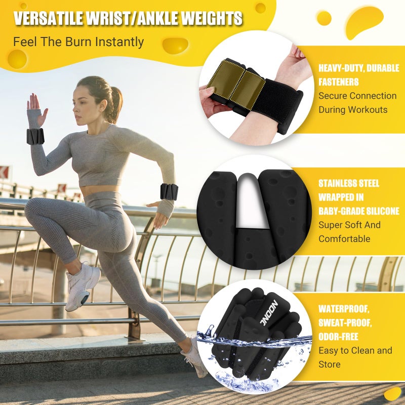 nooncrazy Wrist Ankle Weights Bangles 4lbs for Women, Adjustable Silicone Pilates Weights Bracelet, Heavy Duty Fasteners Wearable Arm & Leg Weights for Yoga, Pilates, Barre, Walking and Gym (Set of 2) - Image 2
