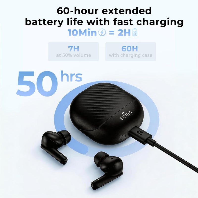 KIESLECT Free ANC Bluetooth 5.3 Wireless Earphones, 35dB Active Noise Cancellation, 13mm Dynamic Drivers 60 Hours Battery Life 4 Microphones with ENC Call IPX4 3.8g per Earbud, Fast Charge, Custom EQ Mode - Image 2