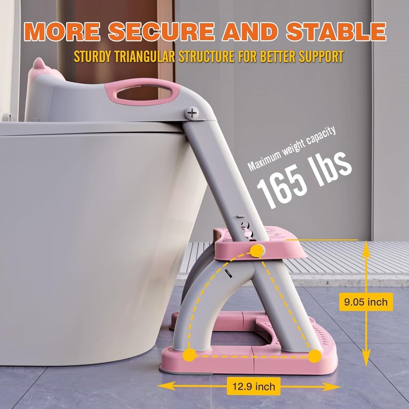 SKYROKU Potty Training Seat, Upgrade Toddler Toilet Seat for Kids Boys Girls, 2 in 1 Potty Training Toilet, Splash Guard Anti-Slip Pad Step Stool,New Sector-Shape Stabilized Base (8899+Pink) - Image 5