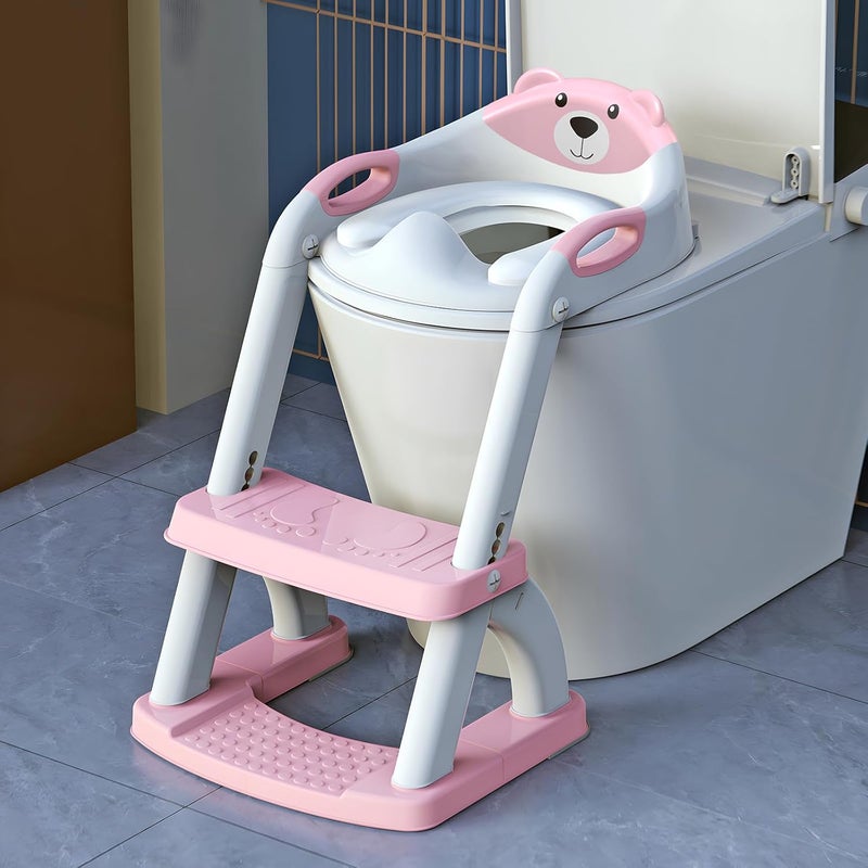 SKYROKU Potty Training Seat, Upgrade Toddler Toilet Seat for Kids Boys Girls, 2 in 1 Potty Training Toilet, Splash Guard Anti-Slip Pad Step Stool,New Sector-Shape Stabilized Base (8899+Pink) - Image 1