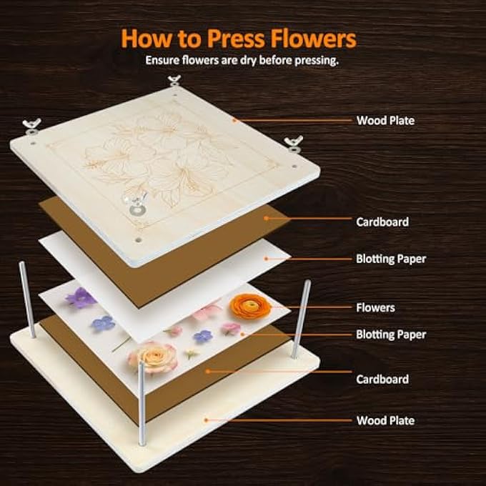 FLOWER PRESS SET WOODEN PRESS FOR PLANTS 27.5 X 27.5 CM, DIY CRAFT KIT FOR PRESSING AND DRYING FLOWERS AND PLANTS, REUSABLE CRAFT KIT FOR ADULTS AND CHILDREN FOR NATURE LOVERS - Image 3