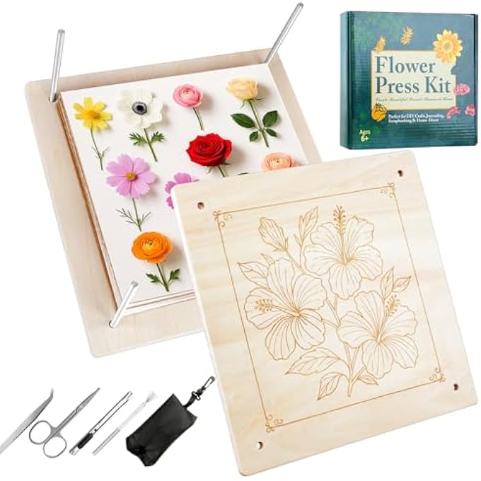 FLOWER PRESS SET WOODEN PRESS FOR PLANTS 27.5 X 27.5 CM, DIY CRAFT KIT FOR PRESSING AND DRYING FLOWERS AND PLANTS, REUSABLE CRAFT KIT FOR ADULTS AND CHILDREN FOR NATURE LOVERS - Image 2