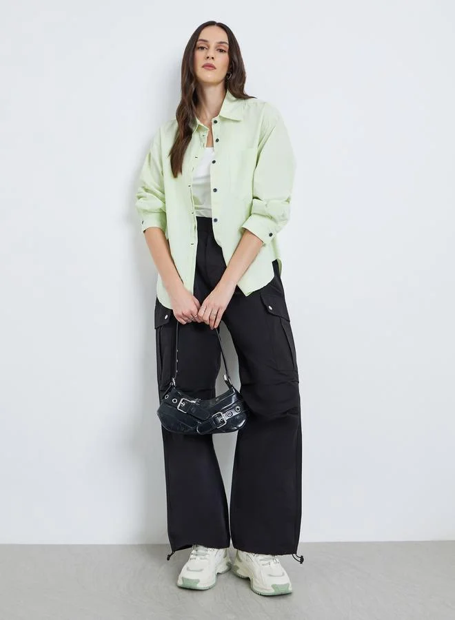 Styli Women Green Solid Oversized Shirt