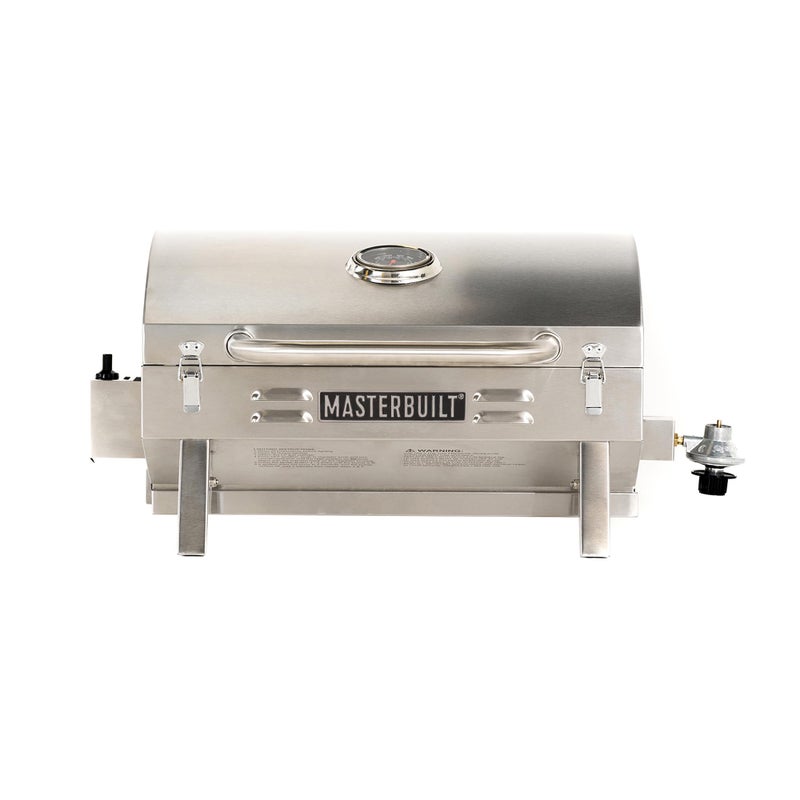 Masterbuilt Portable Propane Gas Grill with Folding Legs, Chrome-Coated Warming Rack and 288 Cooking Square Inches in Stainless Steel, Model MB20030819 - Image 1