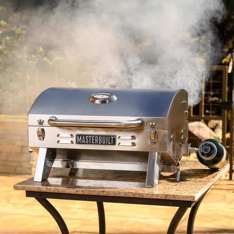 Masterbuilt Portable Propane Gas Grill with Folding Legs, Chrome-Coated Warming Rack and 288 Cooking Square Inches in Stainless Steel, Model MB20030819 - Image 3