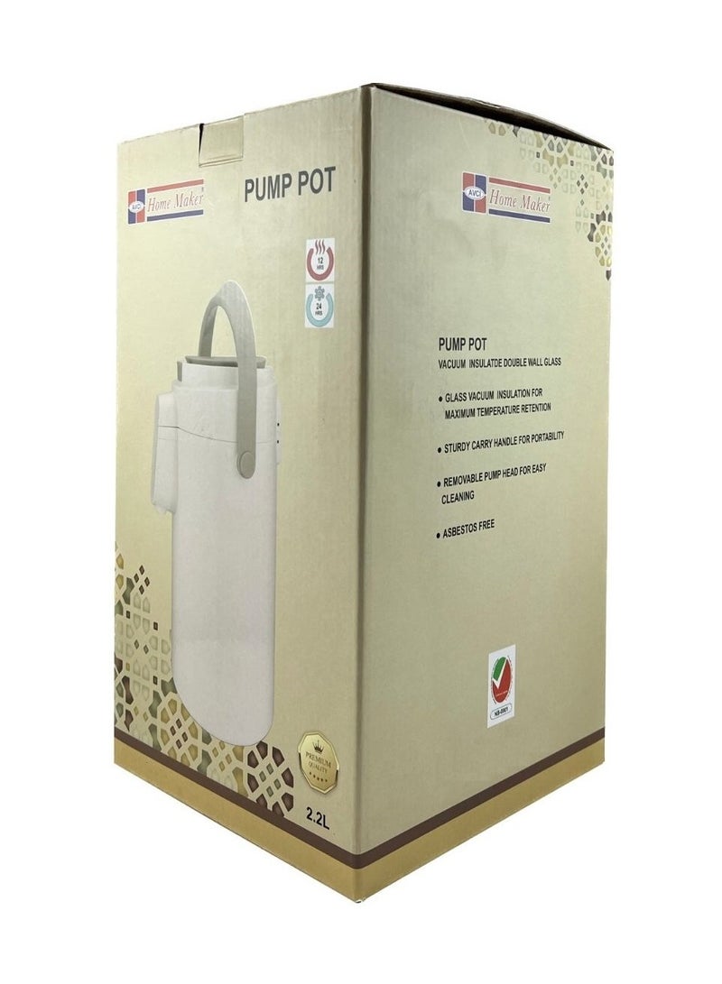 Home Maker Tea & Coffee Vacuum Flask With Pump, Insulated Double Wall Glass 2.2 Litre Capacity - Yellow - Image 4