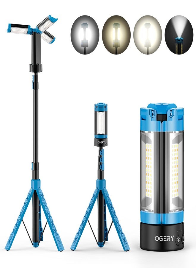 OGERY Rechargeable 10000mAh Camping Light with Stand 6.5 ft Max Height, Cordless Work Light with 3 LED Lamp Heads, 2200 Lumens Camping Essentials Gear Emergency Flashlight with Detachable Tripod - Image 1