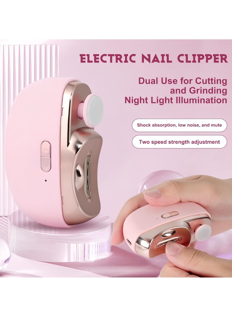 Electric Nail Clippers, 2-in-1 Electric Polishing Automatic Nail Clippers Pro with Light Trimmer Nail Cutter Manicure for Baby Elderly Care Tools, elecctric nail trimmer（Pink）  - Image 3