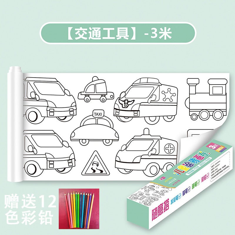Children'S Graffiti Scroll Coloring Painting Paper Long Kindergarten 3M Painting Cloth Does Not Dirty The Wall Can Be Pasted On The Wall Scroll Colored Lead - Image 1
