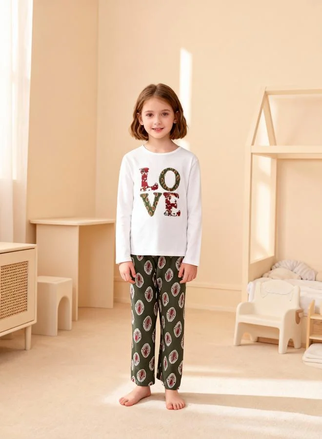 Take Two  Girls Text Print Round Neck Top And Printed Pyjama Set for Women | Best Price UAE